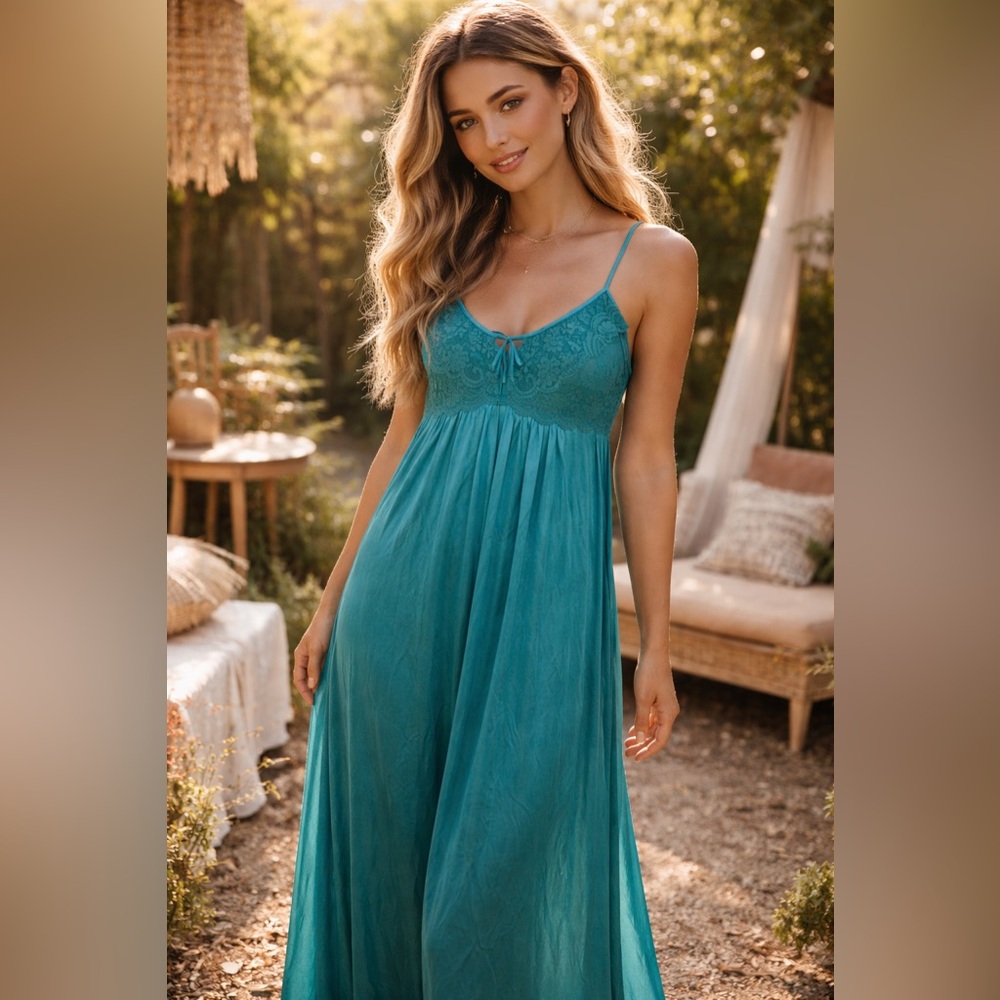 Vintage Maidenform Turquoise Sheer Ruffle Lace Slip Dress Feminine Dainty‎ Satin